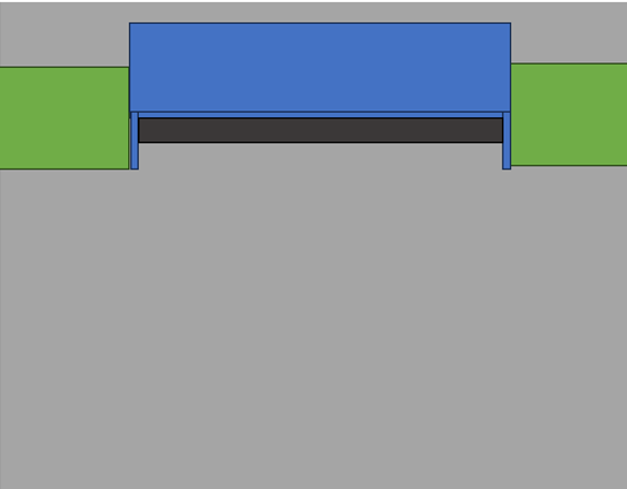 じばが描き起こしたゴール立体化のフィードバック画像。blue (屋根/庇) + green (左右の側板) + black (中央の穴) + gray (フィールド) の 4 色だけで、見るからに「奥に開いた箱」になっている